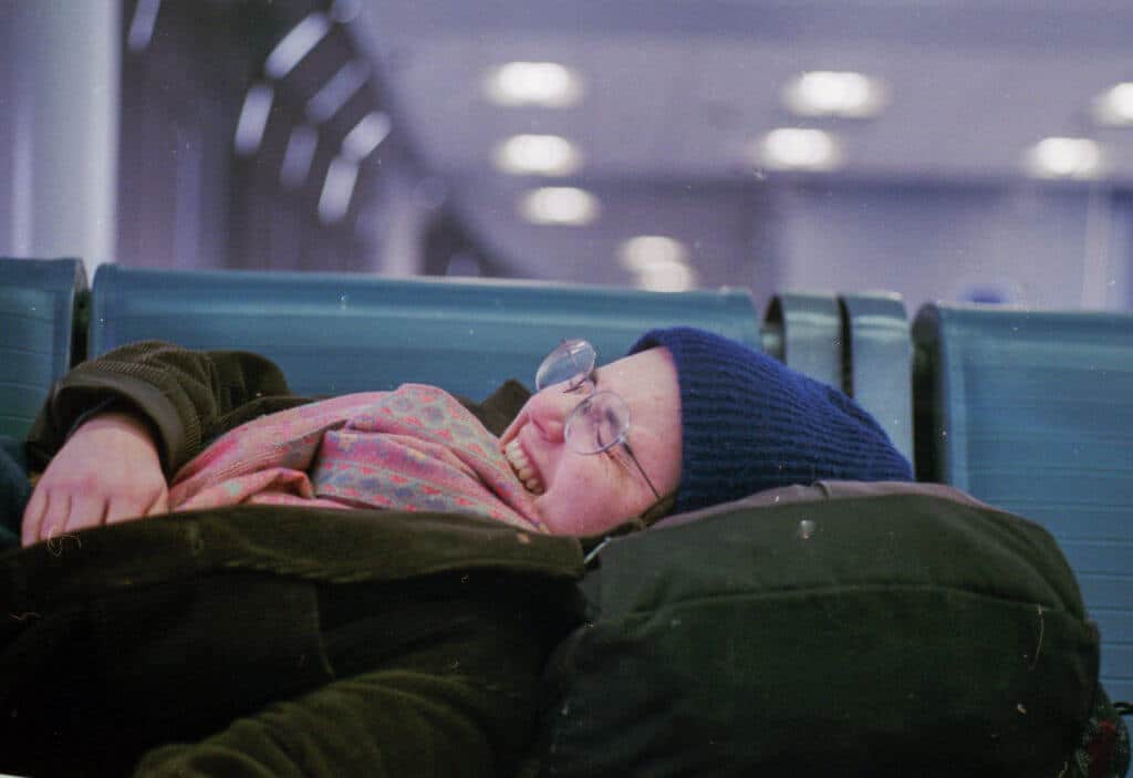 Maggie laughing at the Seattle Airport
